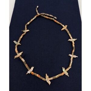 Vintage Birds Fetish Necklace Carved Mother of Pearl Earth‎ Tones Southwestern
